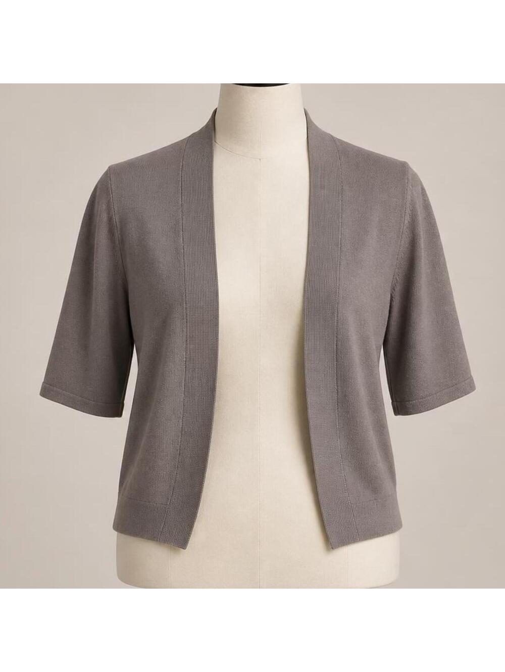 Donna Ricco Gray Short Sleeve Open Front Cardigan Sweater Medium
